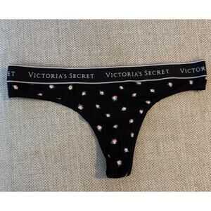 Victoria's Secret Black Floral Thick Waist Thong Panties Medium NEW